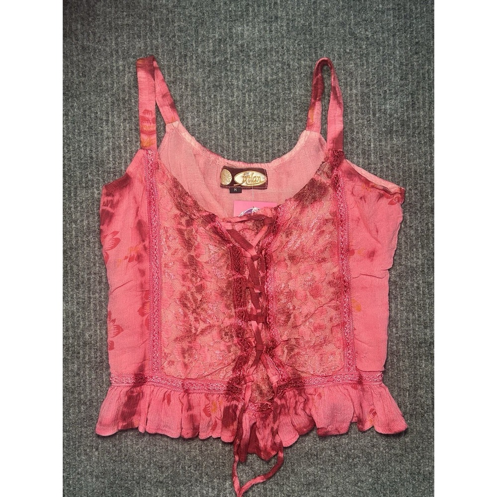 Vintage Y2K Milan Floral Lace-Up Cami Top Size Medium Pink/Red